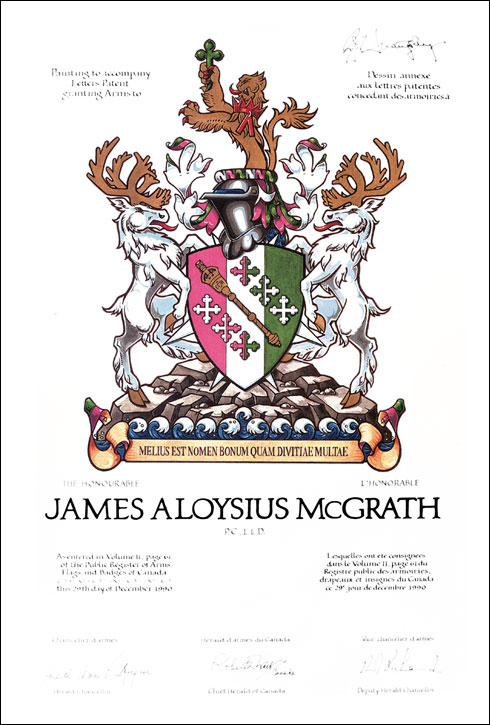 Letters patent granting heraldic emblems to James Aloysius McGrath