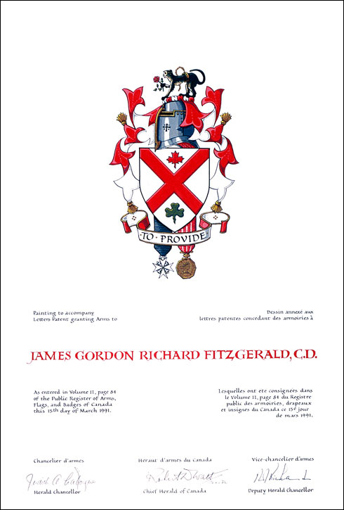 Lettres patentes enregistrant les emblèmes héraldiques de James Gordon Richard Fitzgerald