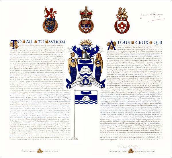 Letters patent granting heraldic emblems to The Corporation of the City of White Rock