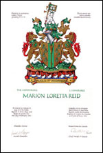 Letters patent granting heraldic emblems to Marion Loretta Reid