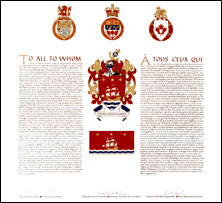 Letters patent granting heraldic emblems to l'Association des Robichaud