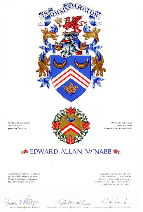 Lettres patentes concédant des emblèmes héraldiques à Edward Allan McNabb