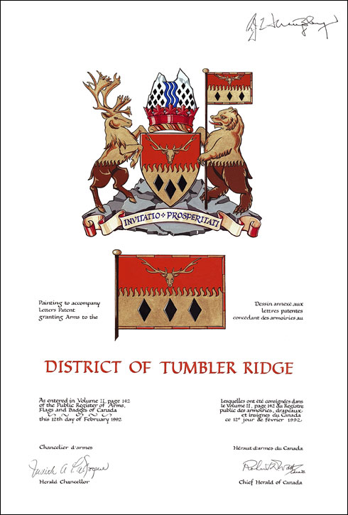 Lettres patentes concédant des emblèmes héraldiques au District of Tumbler Ridge