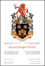 Letters patent granting heraldic emblems to Auguste Georges Vachon