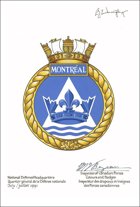 Lettres patentes approuvant l'insigne du NCSM Montréal