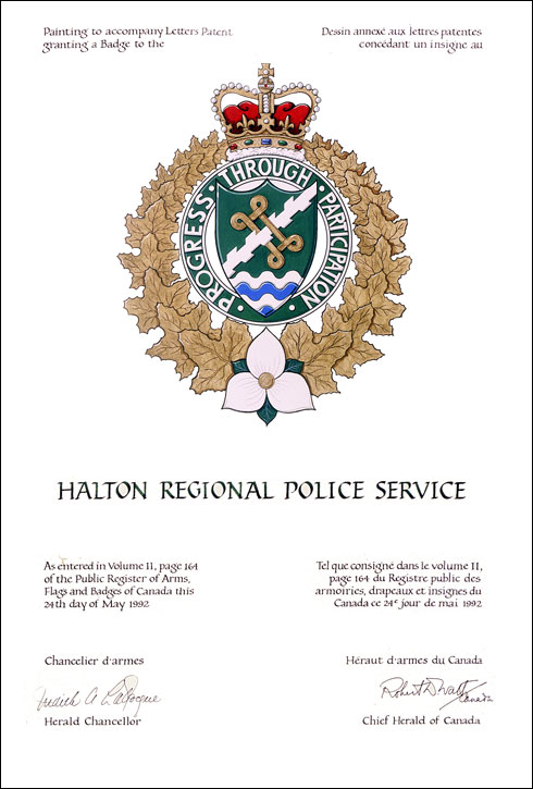 Lettres patentes concédant un insigne au Halton Regional Police Service