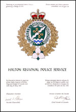 Lettres patentes concédant un insigne au Halton Regional Police Service