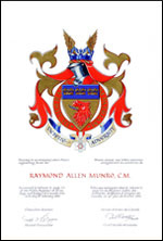 Letters patent registering the heraldic emblems of Raymond Allen Munro