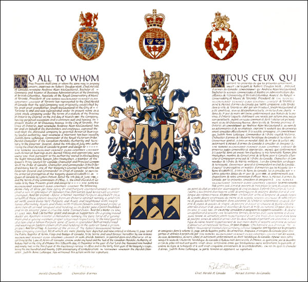 Letters patent granting heraldic emblems to The Robert McCausland Stained Glass Company Limited