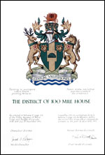 Letters patent granting heraldic emblems to the District of 100 Mile House