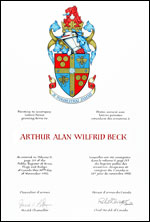 Lettres patentes concédant des emblèmes héraldiques à Arthur Alan Wilfrid Beck