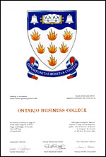 Lettres patentes concédant des emblèmes héraldiques au Ontario Business College