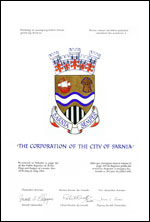 Lettres patentes concédant des emblèmes héraldiques à The Corporation of the City of Sarnia