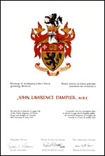 Lettres patentes concédant des emblèmes héraldiques à John Lawrence Dampier