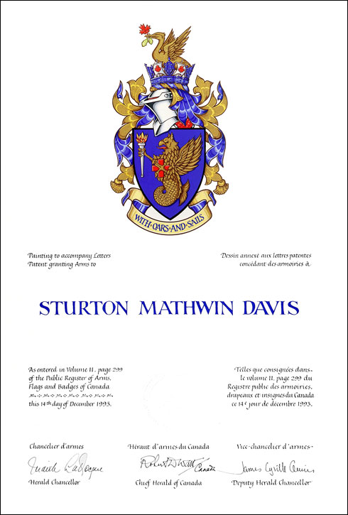 Lettres patentes concédant des emblèmes héraldiques à Sturton Mathwin Davis