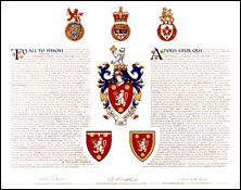 Letters patent granting heraldic emblems to Bernard Julius Finestone