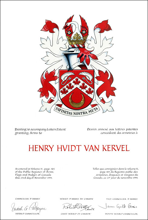 Lettres patentes concédant des emblèmes héraldiques à Henry Hvidt van Kervel