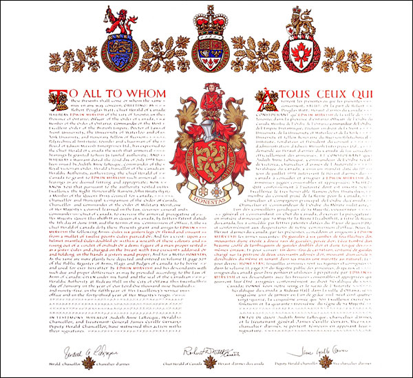 Letters patent granting heraldic emblems to Edwin Mirvish