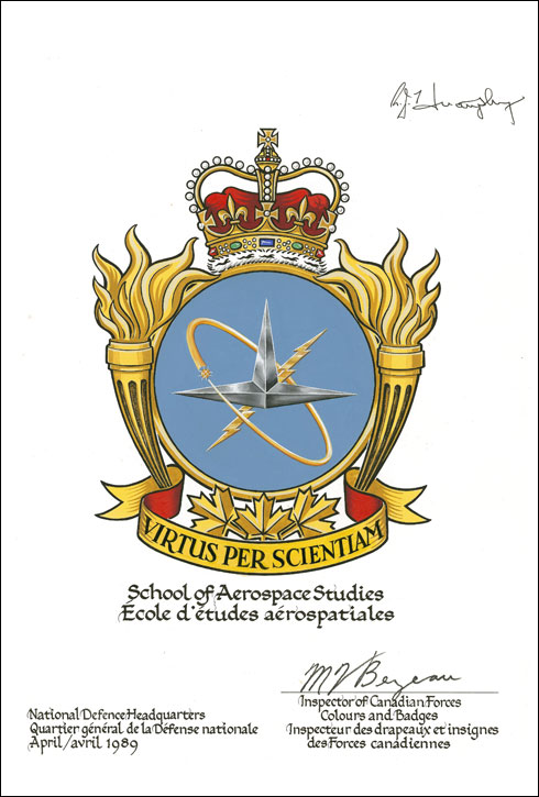 Letters patent approving the Badge of the Canadian Forces School of Aerospace Studies