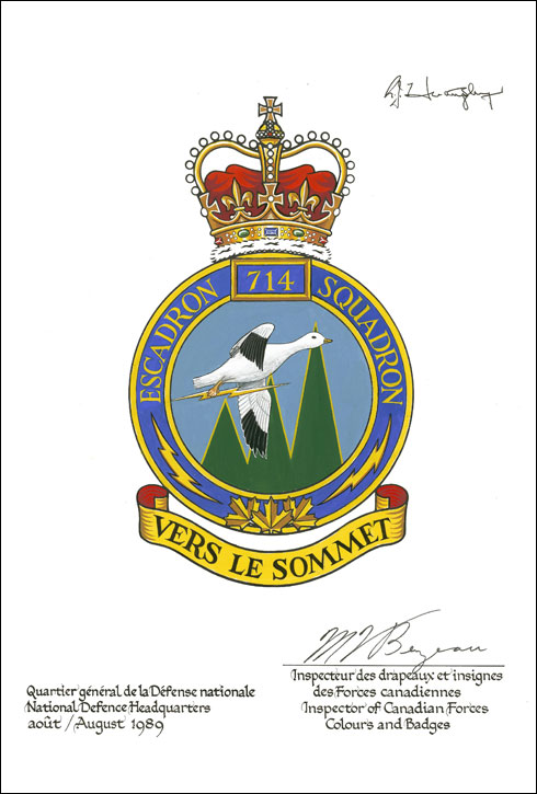 Letters patent approving the Badge of the 714 (Sherbrooke) Communications Squadron