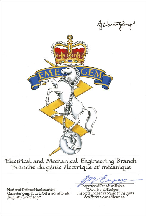 Letters patent approving the Badge of the Land Electrical and Mechanical Engineering Branch