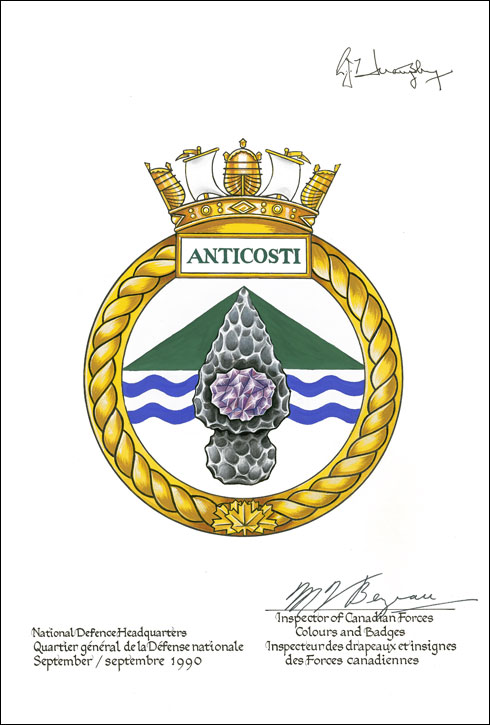 Letters patent approving the Badge of HCMS Anticosti