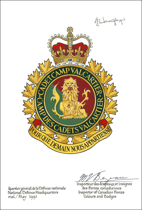 Letters patent approving the Badge of the Cadet Camp Valcartier