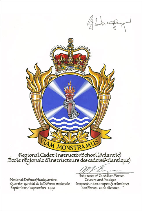 Letters patent approving the Badge of the Regional Cadet Instructor School (Atlantic)