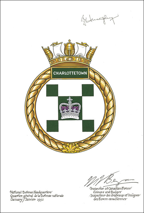 Letters patent approving the Badge of HMCS Charlottetown