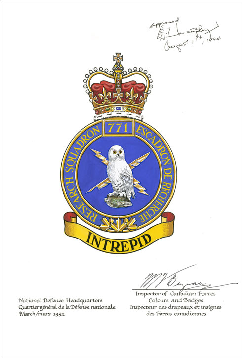 Letters patent approving the Badge of the 771 Communication Research Squadron