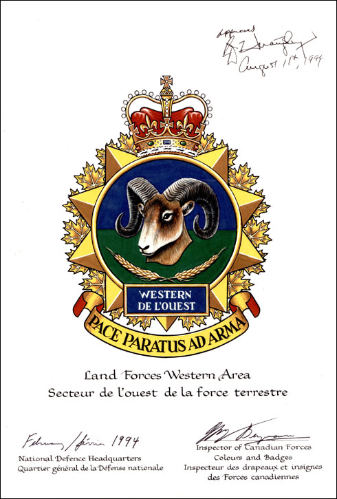 Letters patent approving the Badge of the Land Forces Western Area