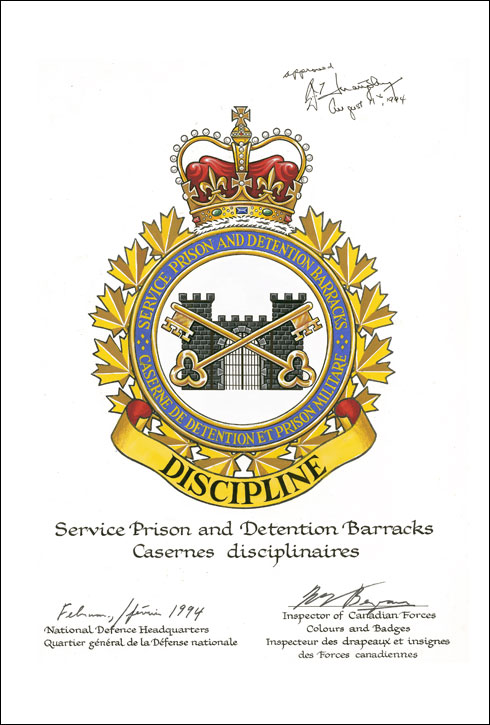 Letters patent approving the Badge of the Canadian Forces Service Prison and Dentention Barracks