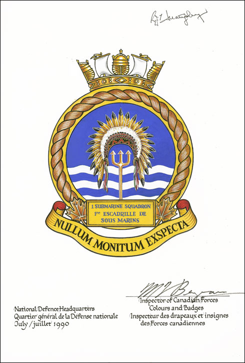 Lettres patentes confirmant l’insigne de la Première escadrille canadienne de sous-marins