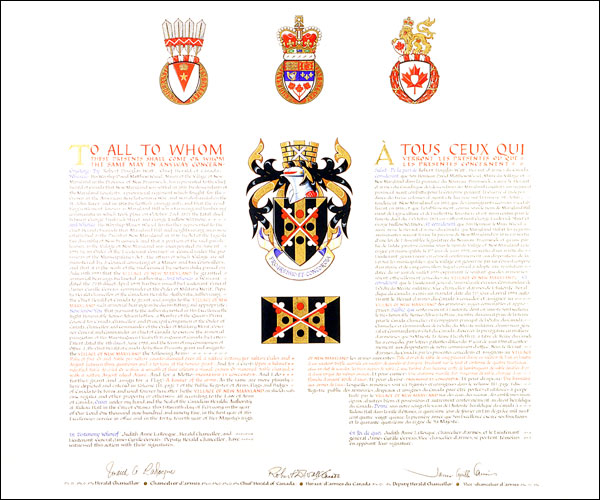 Letters patent granting heraldic emblems to the Village of New Maryland