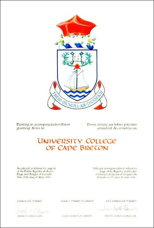 Lettres patentes concédant des emblèmes héraldique au University College of Cape Breton