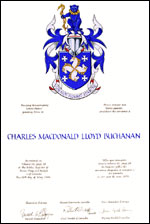 Letters patent granting heraldic emblems to Charles Macdonald Lloyd Buchanan