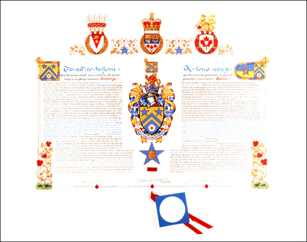 Letters patent granting heraldic emblems to Cyril Gilbert Lane