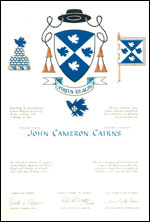 Letters patent granting heraldic emblems to John Cameron Cairns