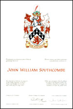 Lettres patentes concédant des emblèmes héraldiques à John William Southcombe