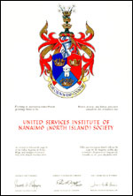 Letters patent granting heraldic emblems to the United Services Institute of Nanaimo (North Island) Society