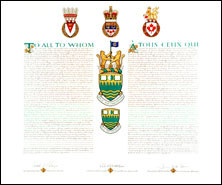 Letters patent granting heraldic emblems to Green College of the University of British Columbia