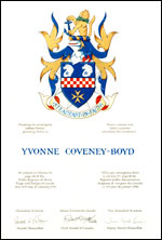 Letters patent granting heraldic emblems to Yvonne Coveney-Boyd