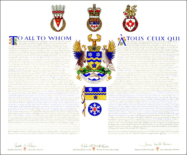 Lettres patentes concédant des emblèmes héraldiques à la City of Prince George