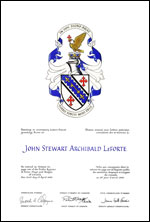 Lettres patentes concédant des emblèmes héraldiques à John Stewart Archibald LeForte