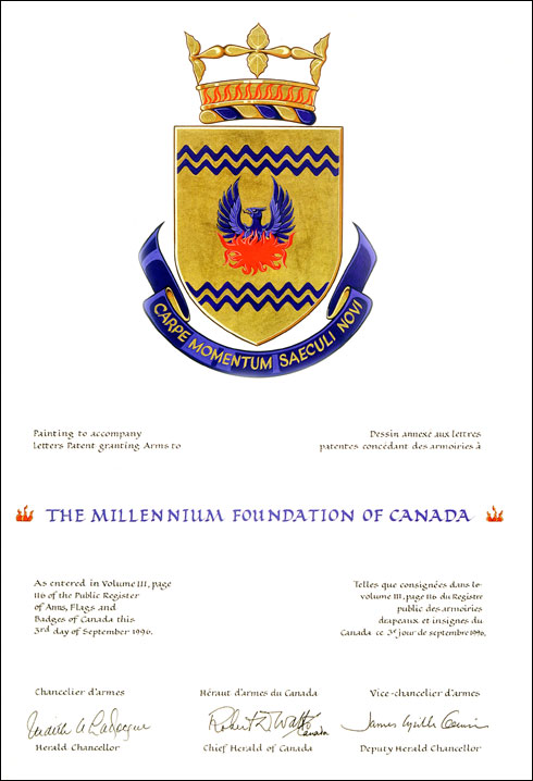 Lettres patentes concédant des emblèmes héraldiques à The Millennium Foundation of Canada