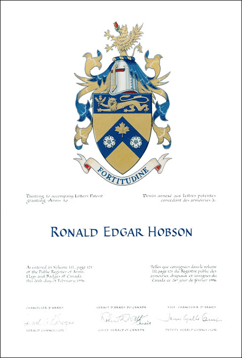 Lettres patentes concédant des emblèmes héraldiques à Ronald Edgar Hobson