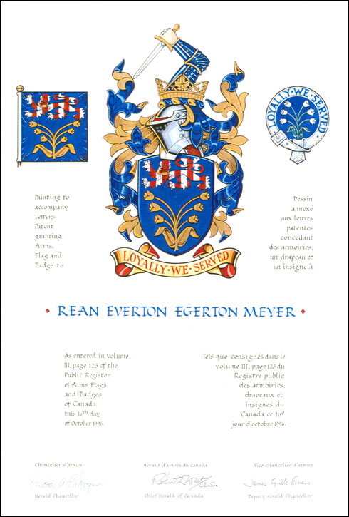 Lettres patentes concédant des emblèmes héraldiques à Rean Everton Egerton Meyer