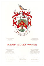 Lettres patentes concédant des emblèmes héraldiques à Donald Fulford Watson