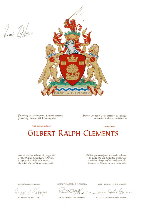 Lettres patentes concédant des emblèmes héraldiques à Gilbert Ralph Clements