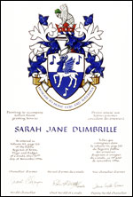 Lettres patentes concédant des emblèmes héraldiques à Sarah Jane Dumbrille